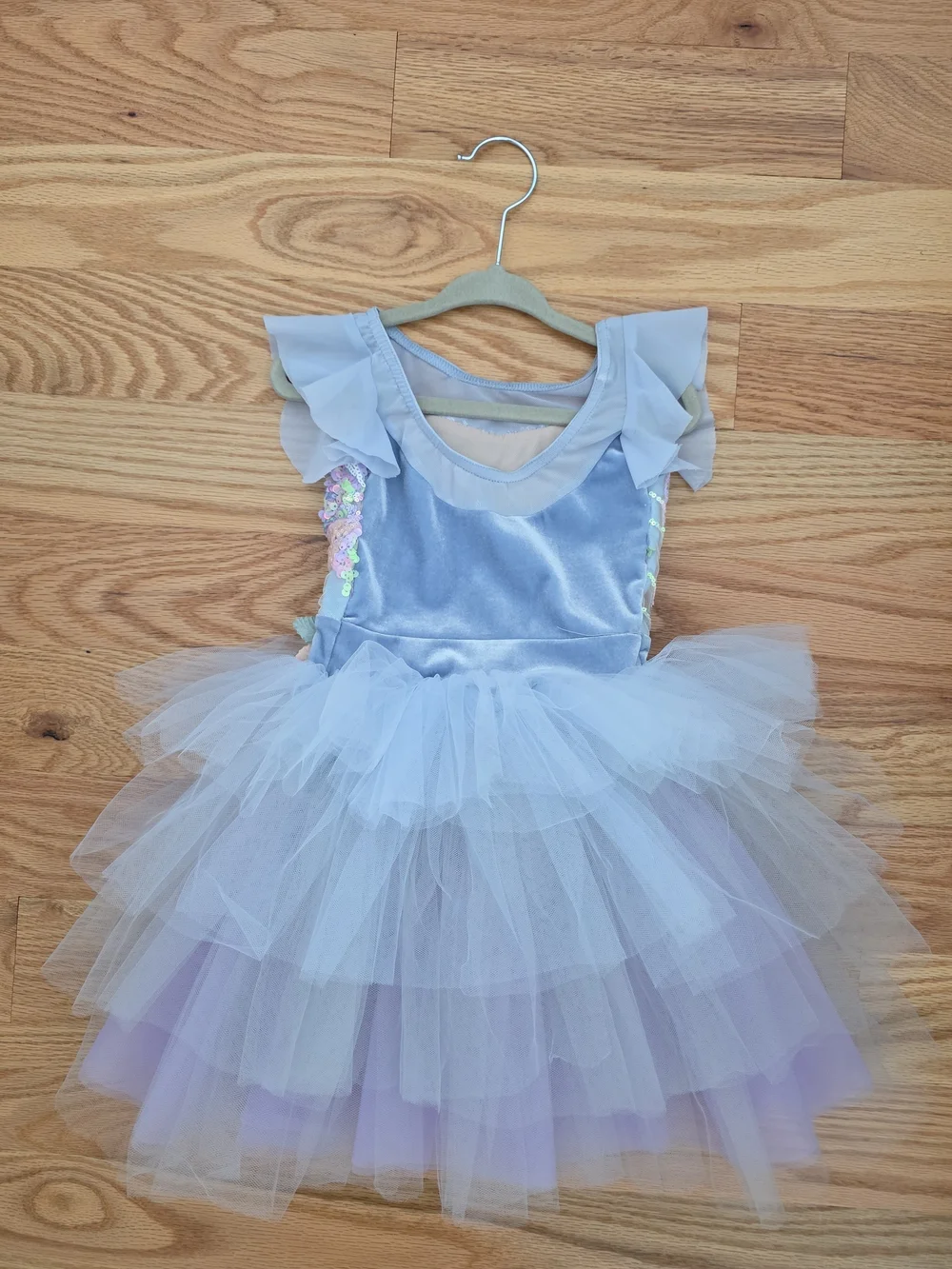 Girls Light Blue Sequin Tulle Princess Costume Dress